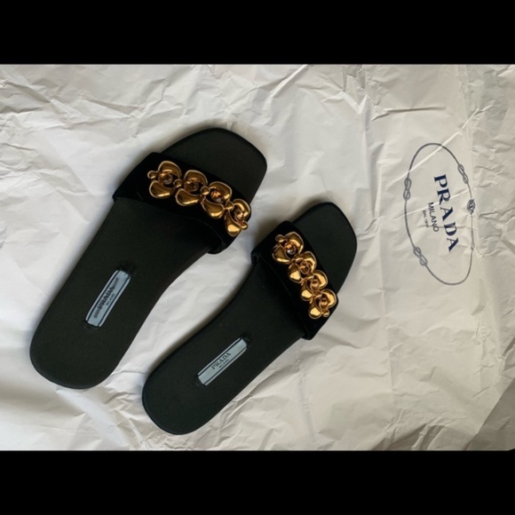 New PRADA Jeweled Velvet Sandals / Slides  $750 w/ Gold & Jewels - Picture 15 of 15